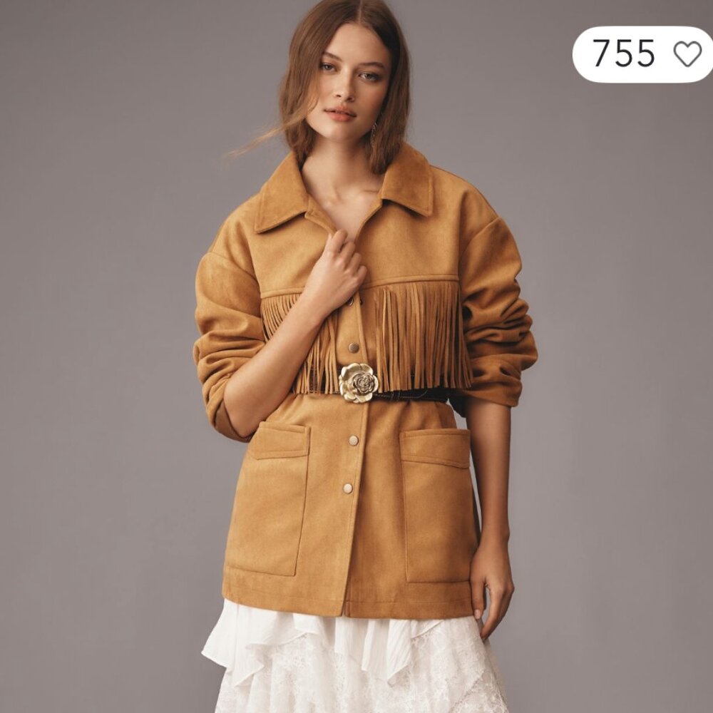 NEW Anthropologie Pilcro Western Fringe Jacket Honey XS - Picture 2 of 11